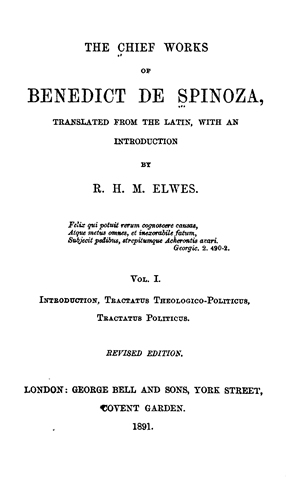 The Chief Works Of Benedict De Spinoza Vol 1 Tractatus