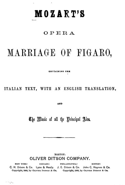 Mozart S Opera Marriage Of Figaro Containing The Italian Text