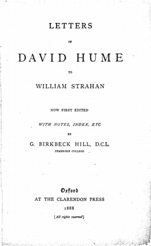 Letters Of David Hume To William Strahan Online Library Of Liberty