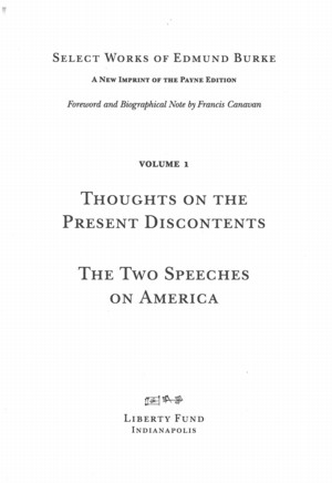 Select Works Of Edmund Burke Vol 1 Thoughts On The Cause